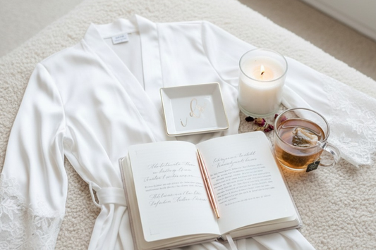 engagement gift ideas. silk robe, wedding planner
