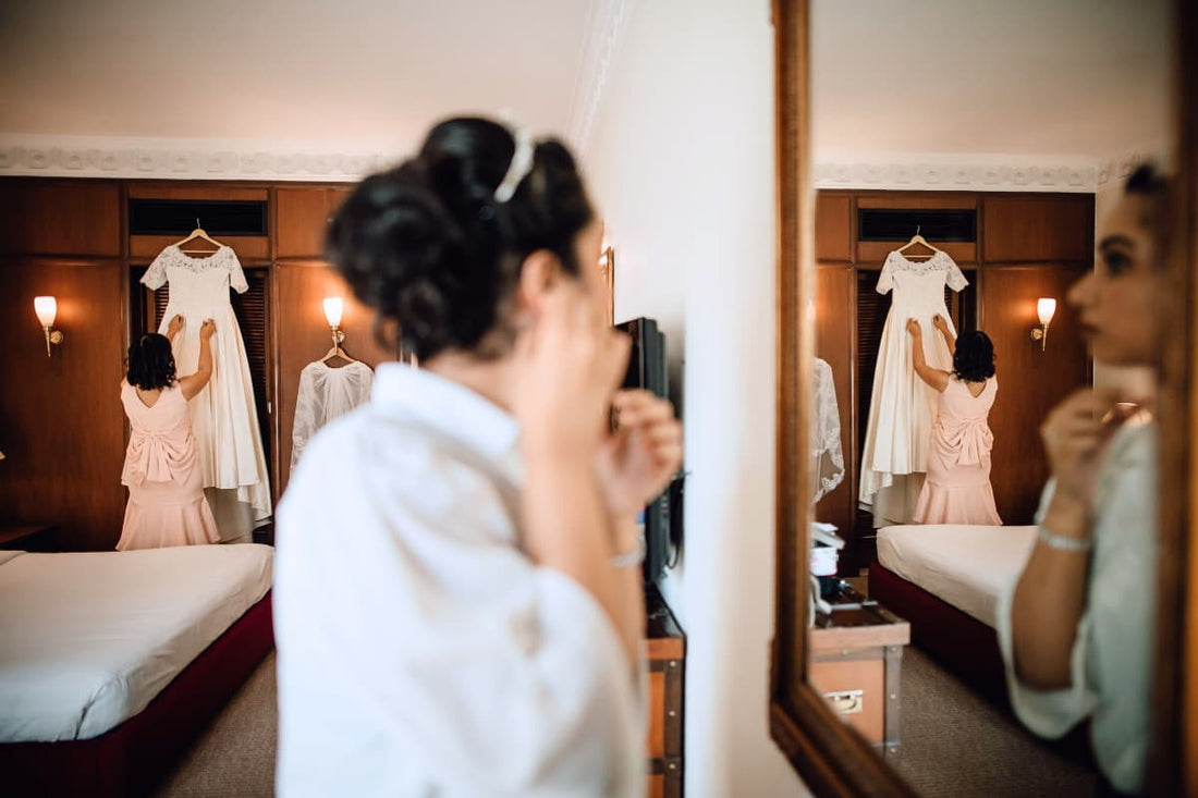bride getting ready on wedding morning