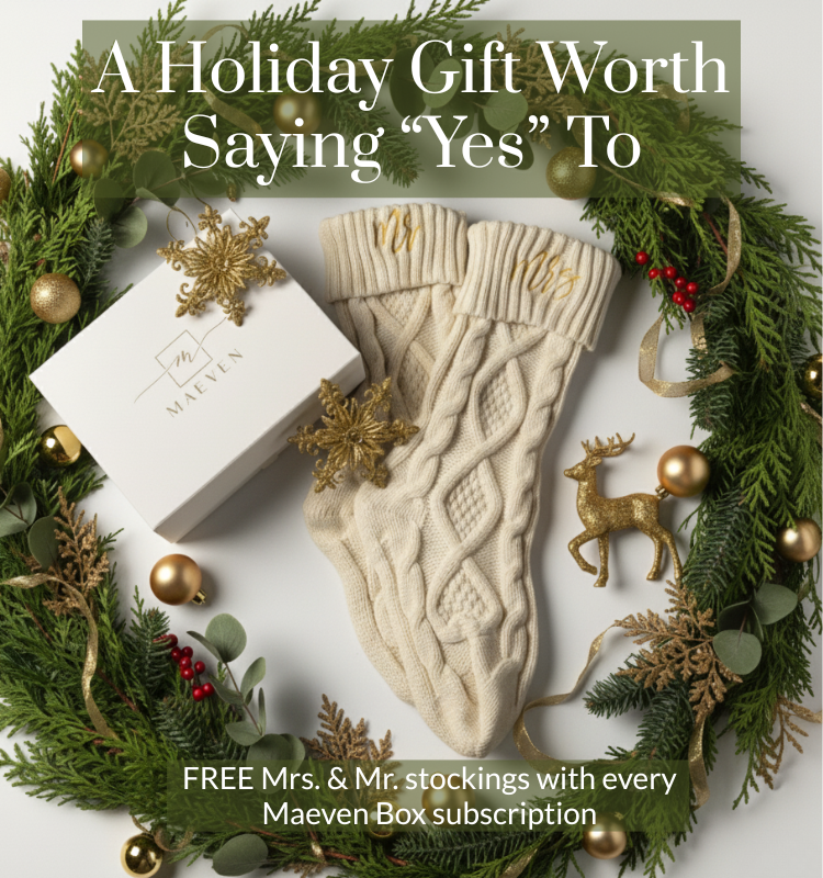 Maeven Box wedding subscription box with Mr and Mrs christmas stockings 