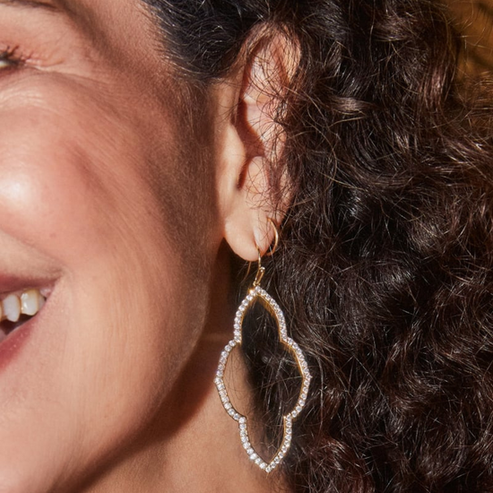 Kendra Scott Abbie Gold Open Frame Earrings in White Crystal
